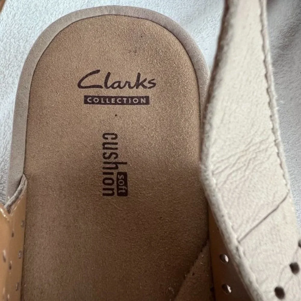 Clarks Reedly Variel‎ Slingback Platform Wedge Sandals 12 Womens Beige Nubuck